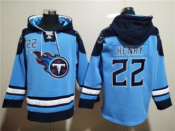 Men's Tennessee Titans #22 Derrick Henry Blue Lace-Up Pullover Hoodie Men's Tennessee Titans #22 Derrick Henry Blue Lace-Up Pullover Hoodie