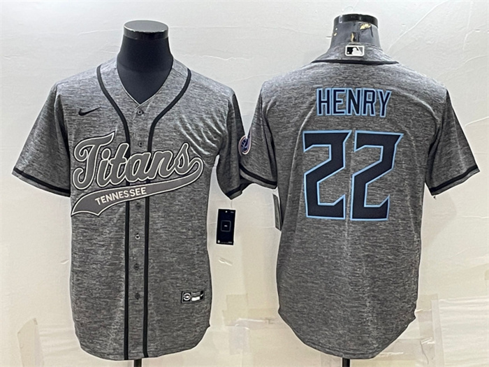 Men's Tennessee Titans #22 Derrick Henry Grey With Patch Cool Base Stitched Baseball Jersey Men's Tennessee Titans #22 Derrick Henry Grey With Patch Cool Base Stitched Baseball Jersey