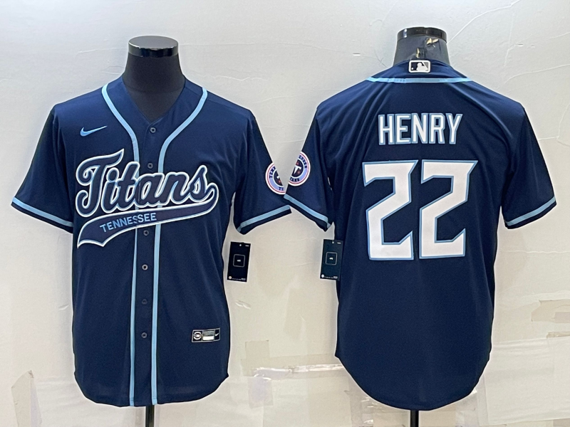 Men's Tennessee Titans #22 Derrick Henry Navy With Patch Cool Base Stitched Baseball Jersey Men's Tennessee Titans #22 Derrick Henry Navy With Patch Cool Base Stitched Baseball Jersey