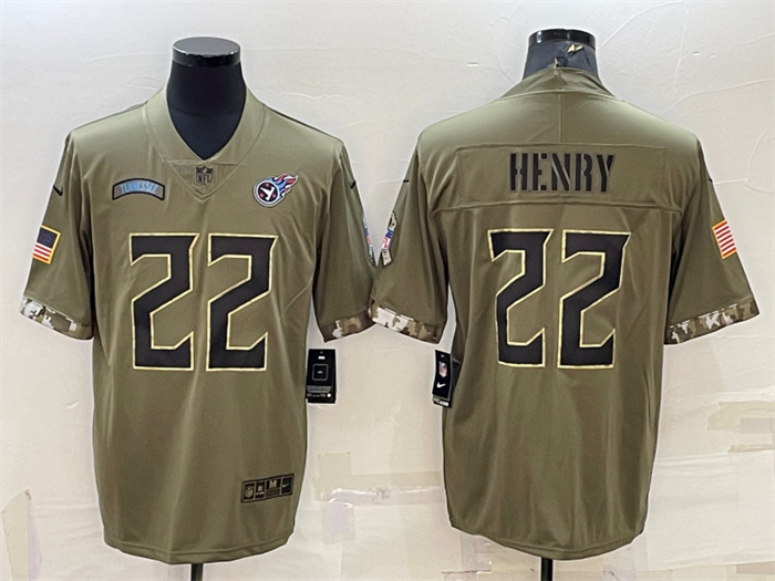 Men's Tennessee Titans #22 Derrick Henry Olive 2022 Salute To Service Limited Stitched Jersey