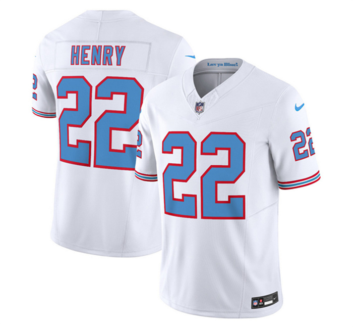 Men's Tennessee Titans #22 Derrick Henry White 2023 F.U.S.E. Vapor Limited Throwback Stitched Football Jersey Men's Tennessee Titans #22 Derrick Henry White 2023 F.U.S.E. Vapor Limited Throwback Stitched Football Jersey