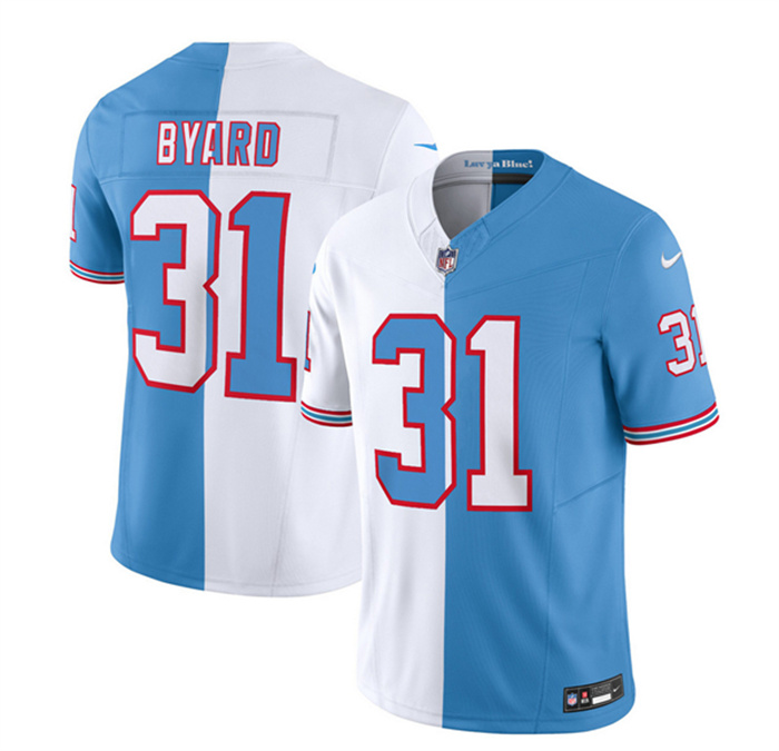 Men's Tennessee Titans #31 Kevin Byard White Blue 2023 F.U.S.E. Split Vapor Limited Throwback Stitched Football Jersey Men's Tennessee Titans #31 Kevin Byard White Blue 2023 F.U.S.E. Split Vapor Limited Throwback Stitched Football Jersey