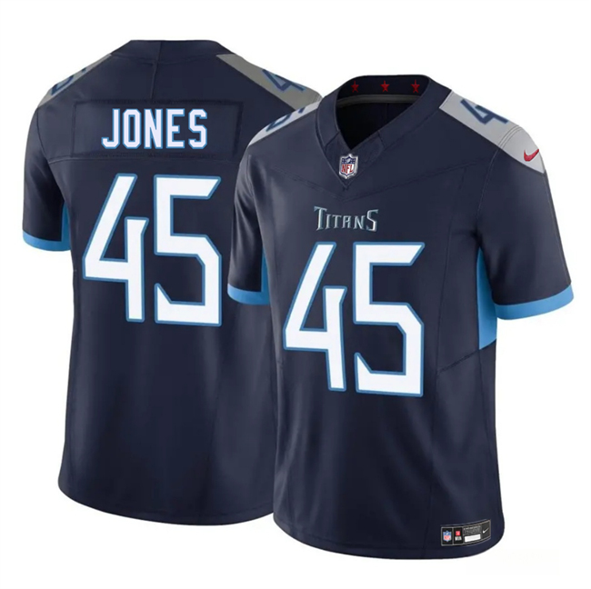 Men's Tennessee Titans #45 Dre'Mont Jones Navy 2025 F.U.S.E. Vapor Limited Stitched Football Jersey Men's Tennessee Titans #45 Dre'Mont Jones Navy 2025 F.U.S.E. Vapor Limited Stitched Football Jersey
