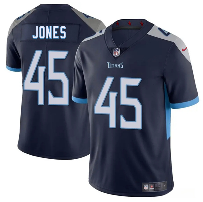 Men's Tennessee Titans #45 Dre'Mont Jones Navy 2025 Vapor Limited Stitched Football Jersey Men's Tennessee Titans #45 Dre'Mont Jones Navy 2025 Vapor Limited Stitched Football Jersey