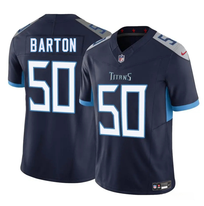 Men's Tennessee Titans #50 Cody Barton Navy 2025 F.U.S.E. Vapor Limited Stitched Football Jersey Men's Tennessee Titans #50 Cody Barton Navy 2025 F.U.S.E. Vapor Limited Stitched Football Jersey