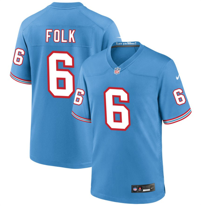 Men's Tennessee Titans #6 Nick Folk Light Blue Throwback Player Stitched Game Jersey Men's Tennessee Titans #6 Nick Folk Light Blue Throwback Player Stitched Game Jersey