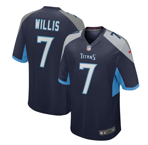 Men's Tennessee Titans #7 Malik Willis Navy Stitched Game Jersey Men's Tennessee Titans #7 Malik Willis Navy Stitched Game Jersey