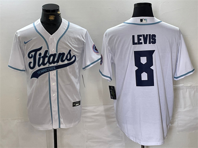Men's Tennessee Titans #8 Will Levis White With Patch Cool Base Stitched Baseball Jersey Men's Tennessee Titans #8 Will Levis White With Patch Cool Base Stitched Baseball Jersey