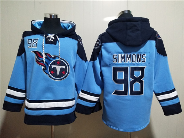 Men's Tennessee Titans #98 Jeffery Simmons Blue Lace-Up Pullover Hoodie Men's Tennessee Titans #98 Jeffery Simmons Blue Lace-Up Pullover Hoodie