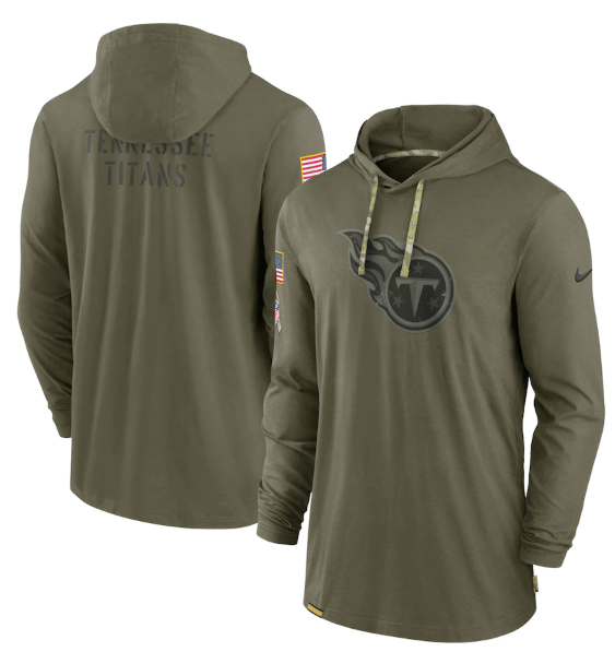 Men's Tennessee Titans 2022 Olive Salute To Service Tonal Pullover Hoodie Men's Tennessee Titans 2022 Olive Salute To Service Tonal Pullover Hoodie