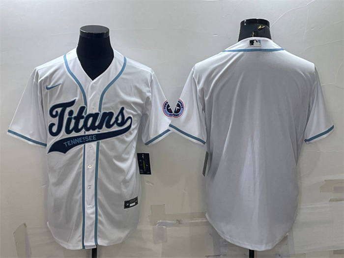 Men's Tennessee Titans Blank White With Patch Cool Base Stitched Baseball Jersey Men's Tennessee Titans Blank White With Patch Cool Base Stitched Baseball Jersey