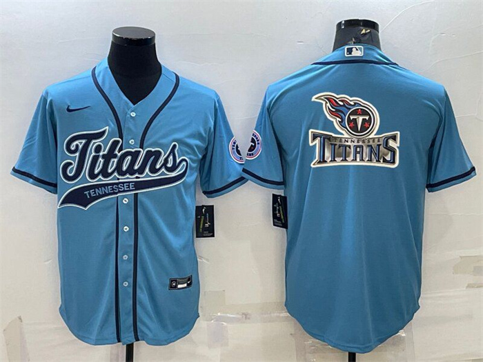 Men's Tennessee Titans Blue Team Big Logo With Patch Cool Base Stitched Baseball Jersey Men's Tennessee Titans Blue Team Big Logo With Patch Cool Base Stitched Baseball Jersey