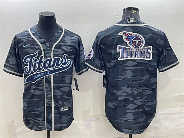 Men's Tennessee Titans Grey Camo Team Big Logo With Patch Cool Base Stitched Baseball Jersey
