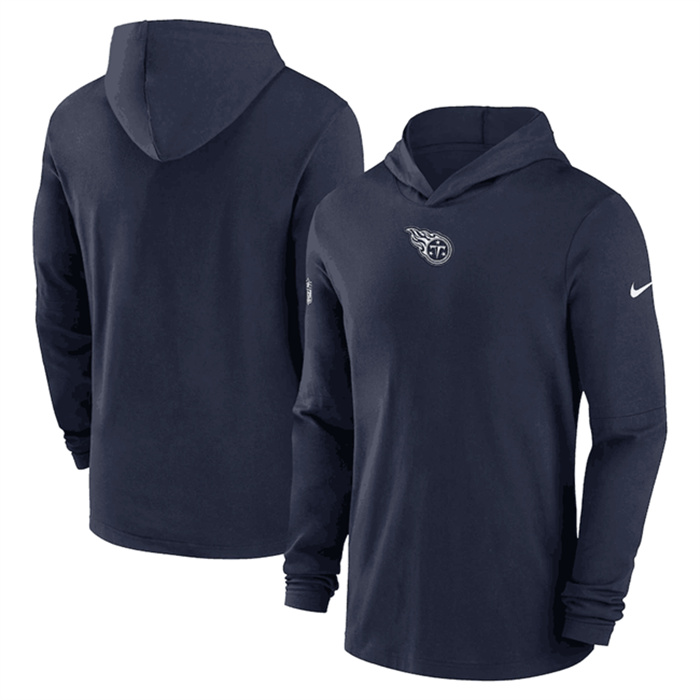 Men's Tennessee Titans Navy Sideline Performance Long Sleeve Hoodie T-Shirt Men's Tennessee Titans Navy Sideline Performance Long Sleeve Hoodie T-Shirt