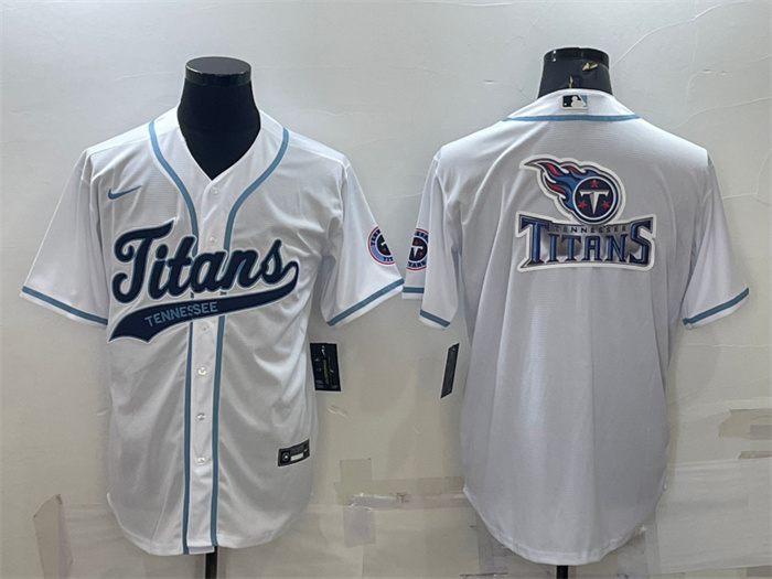Men's Tennessee Titans White Team Big Logo With Patch Cool Base Stitched Baseball Jersey Men's Tennessee Titans White Team Big Logo With Patch Cool Base Stitched Baseball Jersey