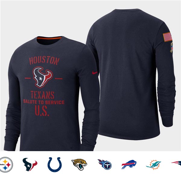 Men's Texans Navy 2019 Salute to Service Sideline Long Sleeve T-Shirt Men's Texans Navy 2019 Salute to Service Sideline Long Sleeve T-Shirt