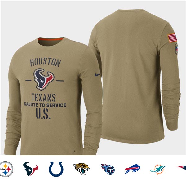 Men's Texans Tan 2019 Salute to Service Sideline Long Sleeve T-Shirt Men's Texans Tan 2019 Salute to Service Sideline Long Sleeve T-Shirt