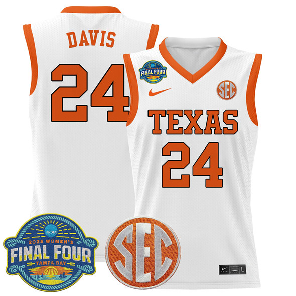 Men's Texas Longhorns #24 Clarissa Davis White 2025 Sec Women’s Final Four Patch Stitched Basketball Jersey