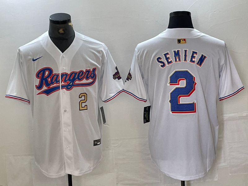 Men's Texas Rangers #2 Marcus Semien White Gold Cool Base Stitched Baseball Jersey Men's Texas Rangers #2 Marcus Semien White Gold Cool Base Stitched Baseball Jersey