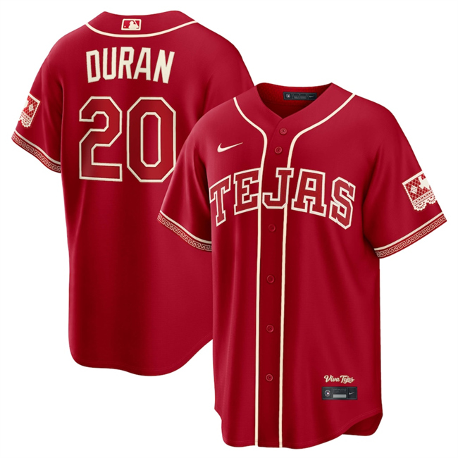 Men's Texas Rangers #20 Ezequiel Durán Red 2026 City Connect Stadium Stitched Baseball Jersey Men's Texas Rangers #20 Ezequiel Durán Red 2026 City Connect Stadium Stitched Baseball Jersey