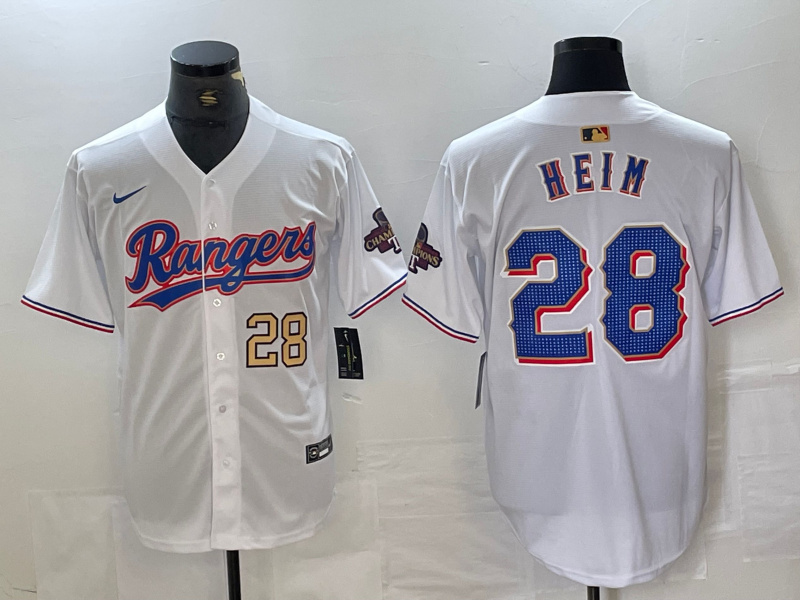 Men's Texas Rangers #28 Jonah Heim White Gold Cool Base Stitched Baseball Jersey 4 Men's Texas Rangers #28 Jonah Heim White Gold Cool Base Stitched Baseball Jersey 4