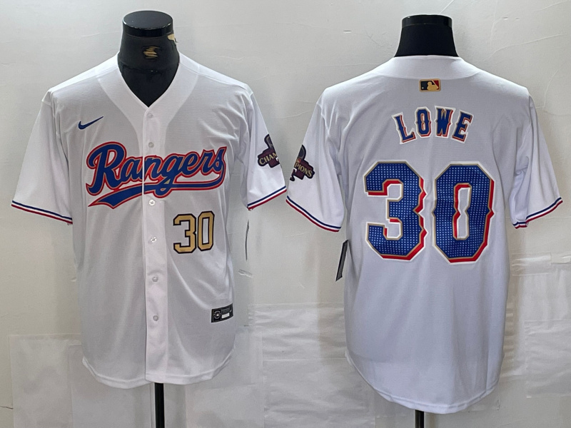 Men's Texas Rangers #30 Nathaniel Lowe White Gold Cool Base Stitched Baseball Jersey 8 Men's Texas Rangers #30 Nathaniel Lowe White Gold Cool Base Stitched Baseball Jersey 8