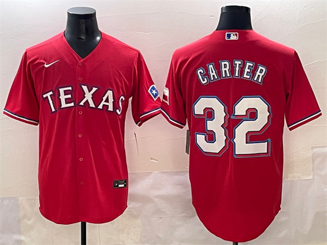 Men's Texas Rangers #32 Evan Carter Red Cool Base Stitched Baseball Jersey Men's Texas Rangers #32 Evan Carter Red Cool Base Stitched Baseball Jersey