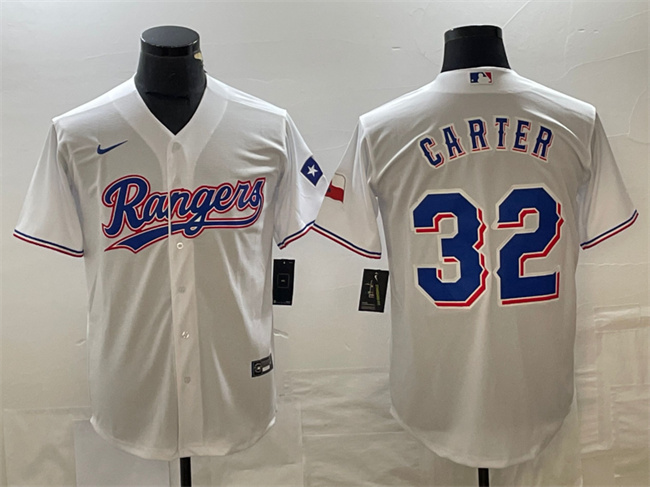 Men's Texas Rangers #32 Evan Carter White With Patch Cool Base Stitched Baseball Jersey Men's Texas Rangers #32 Evan Carter White With Patch Cool Base Stitched Baseball Jersey