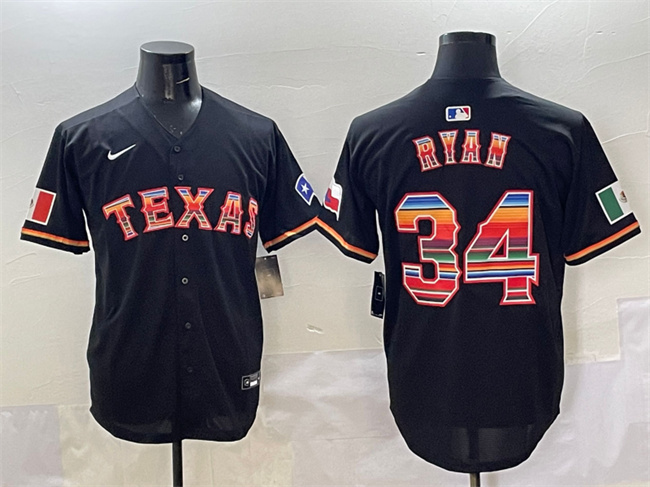 Men's Texas Rangers #34 Nolan Ryan Black Mexico Limited Stitched Baseball Jersey Men's Texas Rangers #34 Nolan Ryan Black Mexico Limited Stitched Baseball Jersey