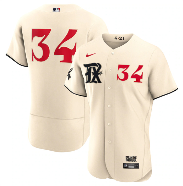 Men's Texas Rangers #34 Nolan Ryan Cream 2023 City Connect Flex Base Stitched Baseball Jersey Men's Texas Rangers #34 Nolan Ryan Cream 2023 City Connect Flex Base Stitched Baseball Jersey