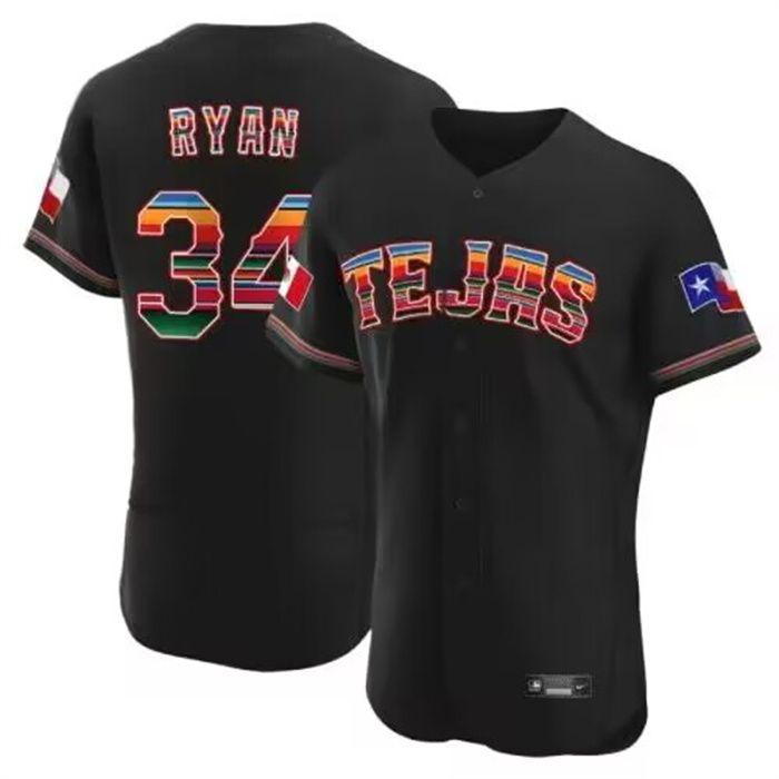 Men's Texas Rangers #34 Nolan Ryan Mexican Black Flex Base Stitched Baseball Jersey Men's Texas Rangers #34 Nolan Ryan Mexican Black Flex Base Stitched Baseball Jersey