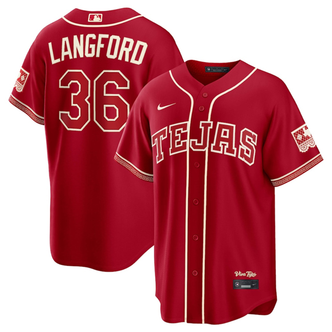 Men's Texas Rangers #36 Wyatt Langford Red 2026 City Connect Stadium Stitched Baseball Jersey Men's Texas Rangers #36 Wyatt Langford Red 2026 City Connect Stadium Stitched Baseball Jersey