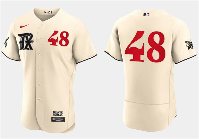 Men's Texas Rangers #48 Jacob DeGrom Cream 2023 City Connect Flex Base Stitched Baseball Jersey Men's Texas Rangers #48 Jacob DeGrom Cream 2023 City Connect Flex Base Stitched Baseball Jersey
