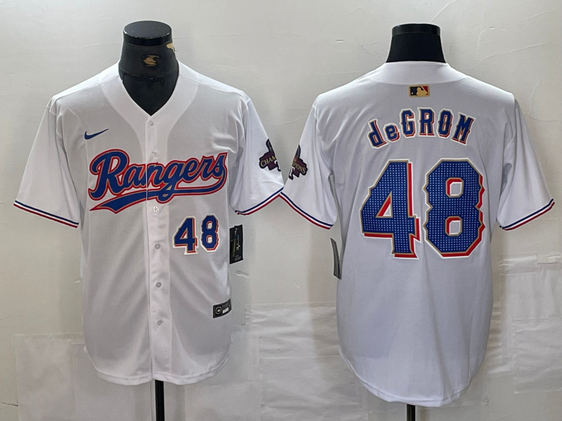 Men's Texas Rangers #48 Jacob DeGrom White Gold Cool Base Stitched Baseball Jersey 1 Men's Texas Rangers #48 Jacob DeGrom White Gold Cool Base Stitched Baseball Jersey 1