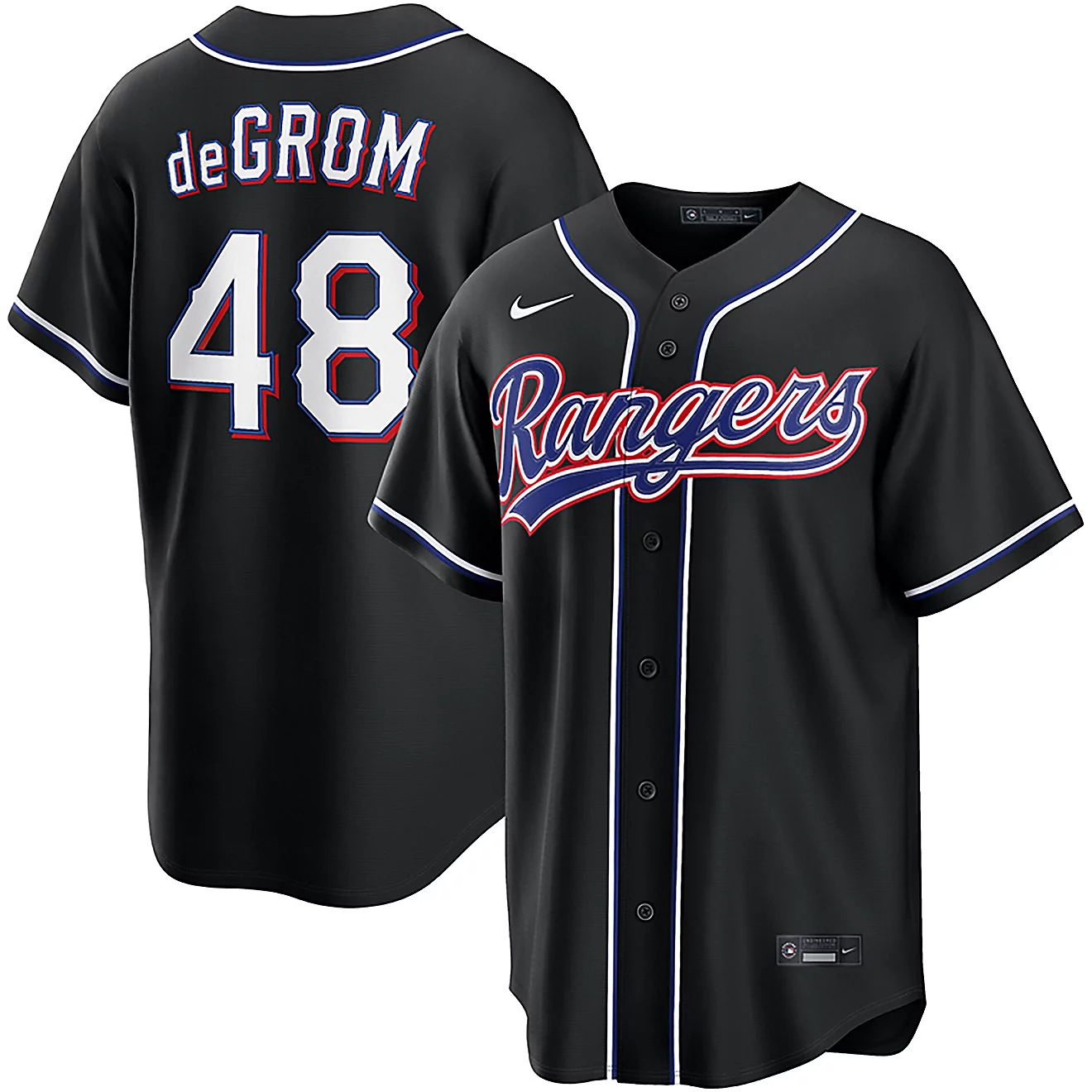 Men's Texas Rangers #48 Jacob Degrom 2026 Black Out Fashion Jersey Men's Texas Rangers #48 Jacob Degrom 2026 Black Out Fashion Jersey