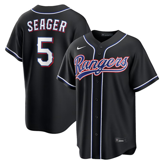 Men's Texas Rangers #5 Corey Seager 2026 Fashion Replica Black Out Stitched Baseball Jersey Men's Texas Rangers #5 Corey Seager 2026 Fashion Replica Black Out Stitched Baseball Jersey