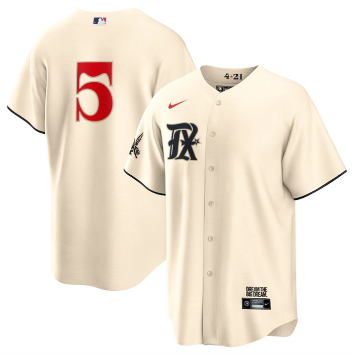 Men's Texas Rangers #5 Corey Seager Cream 2023 City Connect Stitched Baseball Jersey Men's Texas Rangers #5 Corey Seager Cream 2023 City Connect Stitched Baseball Jersey