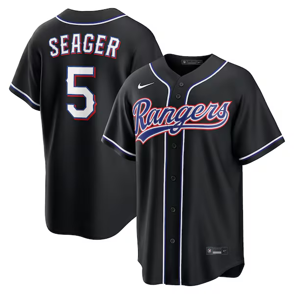 Men's Texas Rangers #5 Corey Seager Fashion Replica Black Out Jersey Men's Texas Rangers #5 Corey Seager Fashion Replica Black Out Jersey