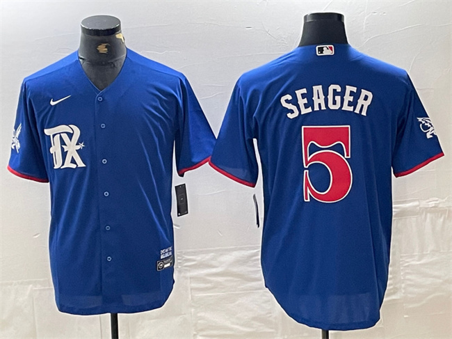 Men's Texas Rangers #5 Corey Seager Royal City Connect Stitched Baseball Jersey Men's Texas Rangers #5 Corey Seager Royal City Connect Stitched Baseball Jersey