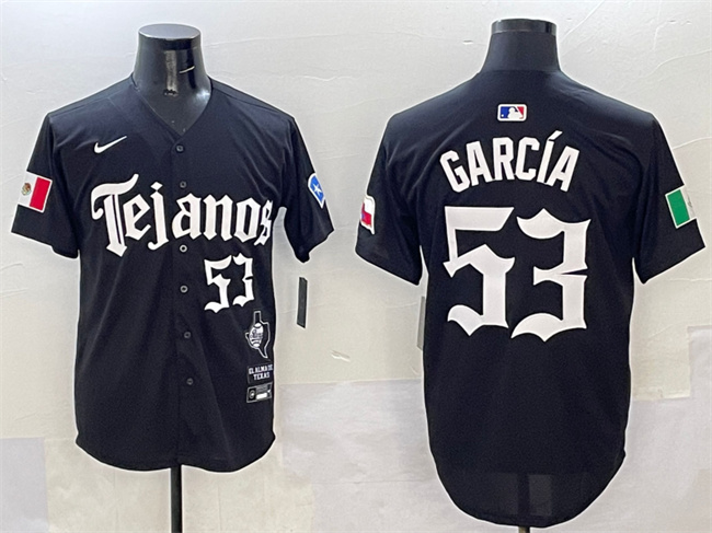 Men's Texas Rangers #53 Adolis García Black Mexico 2025 Vapor Premier Limited Stitched Baseball Jersey Men's Texas Rangers #53 Adolis García Black Mexico 2025 Vapor Premier Limited Stitched Baseball Jersey