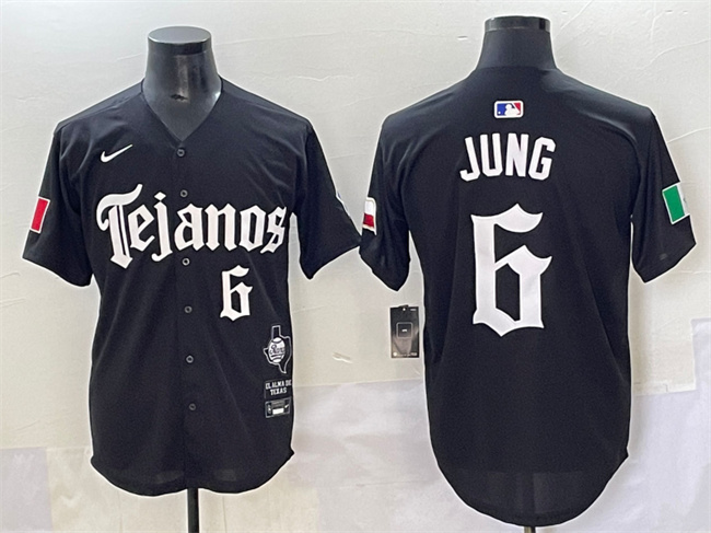 Men's Texas Rangers #6 Josh Jung Black Mexico 2025 Vapor Premier Limited Stitched Baseball Jersey Men's Texas Rangers #6 Josh Jung Black Mexico 2025 Vapor Premier Limited Stitched Baseball Jersey
