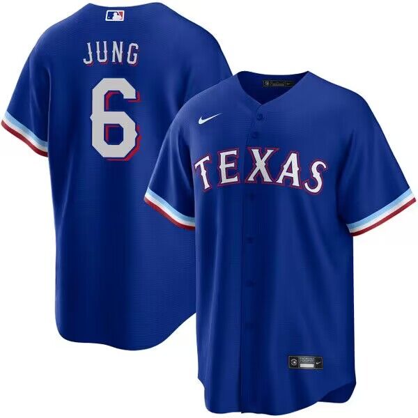 Men's Texas Rangers #6 Josh Jung Blue Cool Base Stitched Baseball Jersey Men's Texas Rangers #6 Josh Jung Blue Cool Base Stitched Baseball Jersey