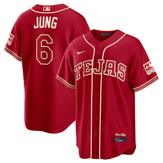 Men's Texas Rangers #6 Josh Jung Red 2026 City Connect Stadium Stitched Baseball Jersey Men's Texas Rangers #6 Josh Jung Red 2026 City Connect Stadium Stitched Baseball Jersey