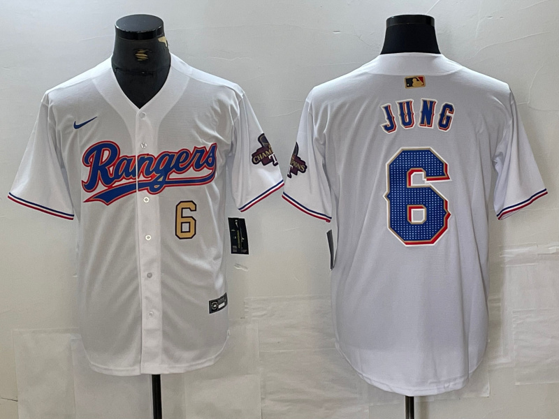 Men's Texas Rangers #6 Josh Jung White Gold Cool Base Stitched Baseball Jersey 1 Men's Texas Rangers #6 Josh Jung White Gold Cool Base Stitched Baseball Jersey 1