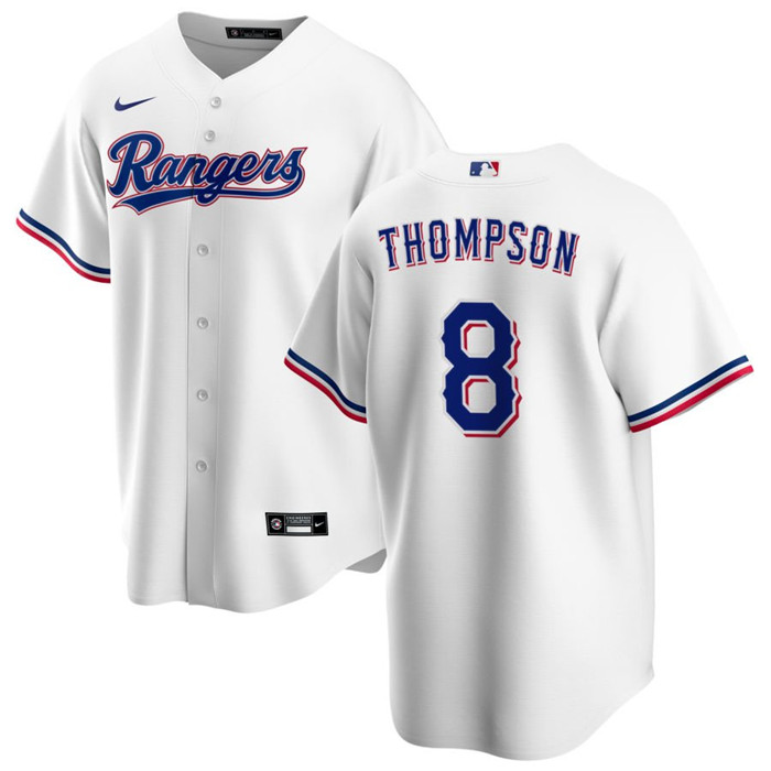 Men's Texas Rangers #8 Bubba Thompson White Cool Base Stitched Baseball Jersey Men's Texas Rangers #8 Bubba Thompson White Cool Base Stitched Baseball Jersey