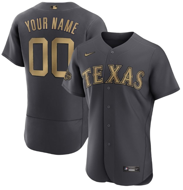 Men's Texas Rangers Active Player Custom 2022 All-Star Charcoal Flex Base Stitched Jersey Men's Texas Rangers Active Player Custom 2022 All-Star Charcoal Flex Base Stitched Jersey