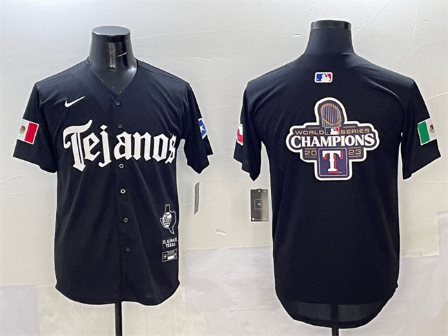 Men's Texas Rangers Team Big Logo Black Mexico 2025 Vapor Premier Limited Stitched Baseball Jersey 1 Men's Texas Rangers Team Big Logo Black Mexico 2025 Vapor Premier Limited Stitched Baseball Jersey 1