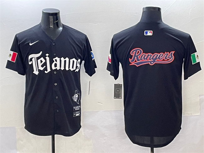 Men's Texas Rangers Team Big Logo Black Mexico 2025 Vapor Premier Limited Stitched Baseball JerseyS Men's Texas Rangers Team Big Logo Black Mexico 2025 Vapor Premier Limited Stitched Baseball JerseyS