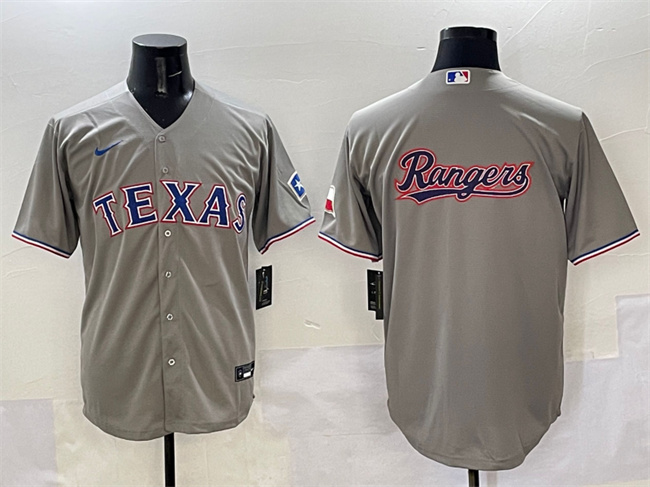 Men's Texas Rangers Team Big Logo Grey With Patch Cool Base Stitched Baseball Jersey Men's Texas Rangers Team Big Logo Grey With Patch Cool Base Stitched Baseball Jersey