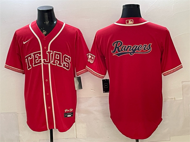 Men's Texas Rangers Team Big Logo Red 2026 City Connect Stadium Stitched Baseball Jersey Men's Texas Rangers Team Big Logo Red 2026 City Connect Stadium Stitched Baseball Jersey